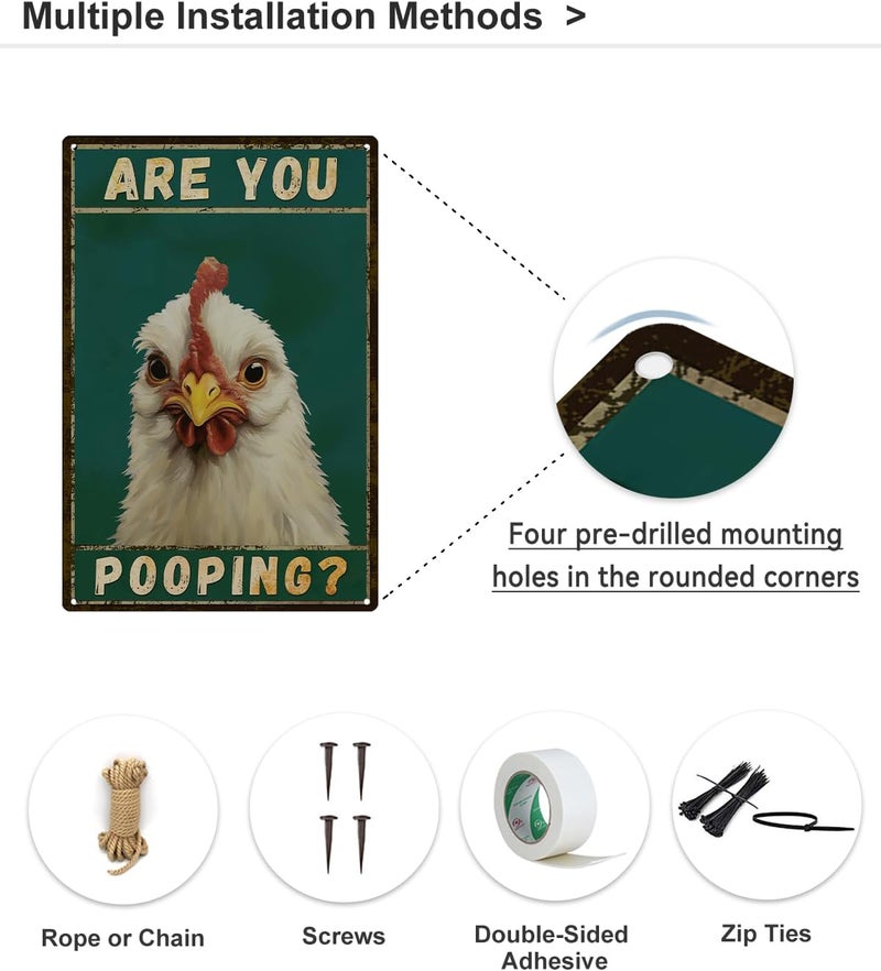 ALKB Chicken Metal Sign for Bathroom Decor - 8x12 Inch Are You Pooping Vintage Chicken Sign Gifts for Chicken Owners - Image 5